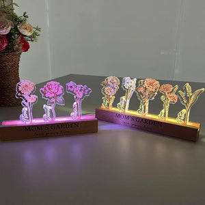 Mom's Garden Custom Birth Flower Personalized Acrylic LED Night Light Gift For Grandma Nana