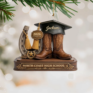 Custom Cowboy Boots Graduation Hanging Ornament β Class Of 2026 Keepsake For Seniors