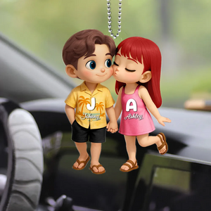 Cute Cartoon Couple Summer Vibe Personalized Acrylic Car Ornament