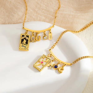 Personalized Tarot Zodiac Birthstone Initial Number Necklace Gift for Astrology Lovers