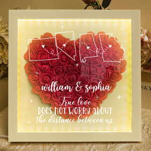 Long Distance Relationship For Couples - Personalized Flower Shadow Box With LED Light