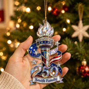 Personalized America 250th Liberty Torch Independence Celebration Hologram Acrylic Ornament