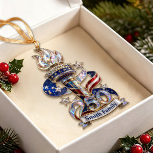 Personalized America 250th Liberty Torch Independence Celebration Hologram Acrylic Ornament