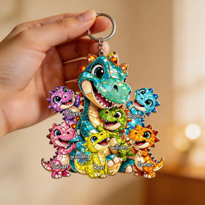 Dinosaur Grandma Grandkids - Personalized Acrylic Keychain Gift for Grandma, Mom