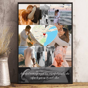 I Love You - Custom Map Photo Collage Wall Art Canvas Poster Personalized Couple Anniversary Wedding Gift