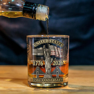 American 250th Anniversary Custom Name- Personalized Whiskey Glass