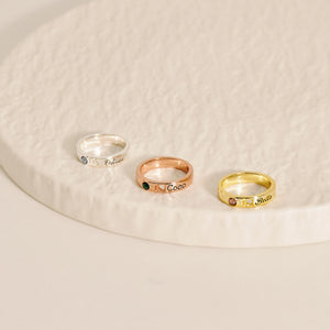 Personalized Pet Name With Birthstone Pet Paw Ring Memorial Gift For Dog Mom