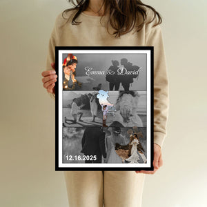 Met - Engaged - Married - Custom Photo Collage Wall Art Canvas Poster Personalized Couple Anniversary Wedding Gift