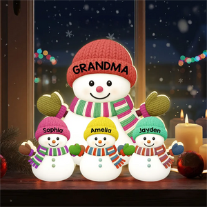 Heartwarming Christmas Grandma Grandkids Snowman Together - Personalized Light Box - Gift For Grandmas