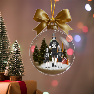 Personalized American football Dad & Kids Bow Acrylic Ornament