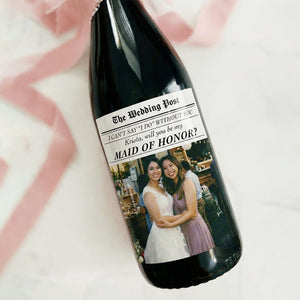 Personalized Photo Wedding Bridesmaid Proposal Wine Label: Newspaper Style Gift