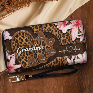 Custom Leather Long Wallet - Personalized Gifts For Mother, Grandmother - One Beat, One Love