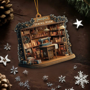 Celebrating The Joy Of Crafting Sewing Room Awaits, Personalized Wood Ornament, Gift For Crafters And Moms