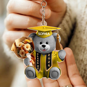 Cute Graduation Bear - Personalized Acrylic Keychain