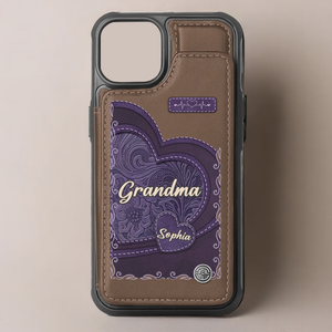 Personalized Heart Leather Flip Wallet Phone Case Gifts For Mom, Grandma