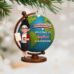 Personalized "A New Adventure Begins" Acrylic Hanging Ornament โ Globe Art Teacher Gift For Classroom