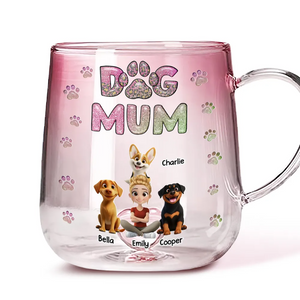 Dog Mom Lovely Cartoon - Personalized Custom Pink Gradient Glass Mug