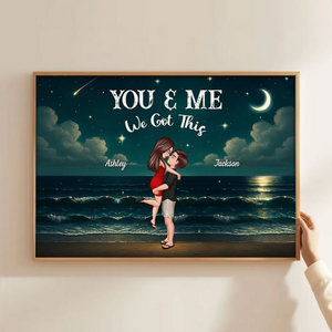 Night Beach Landscape Couple Hugging Kissing Personalized Poster