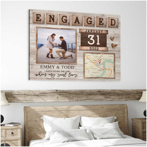 Custom Map - Personalized Canvas Poster Gift For Newly Engaged Couple