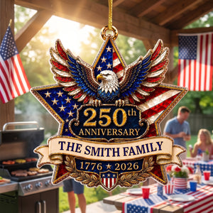 "American Pride Lives On" β 250th Anniversary Eagle Acrylic Ornament | Personalized Family Name Holiday Gift