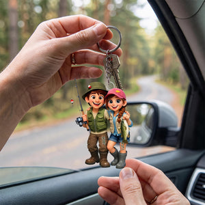 Personalized Acrylic Hanging Ornament – Fishing Couple Cartoon Design | Keepsake For Lake-Loving Partners