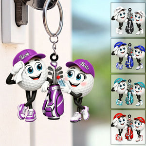 Golf Ball Couple Mascot Personalized Golf Ball Mascot Keychain Gift for Golf Lovers