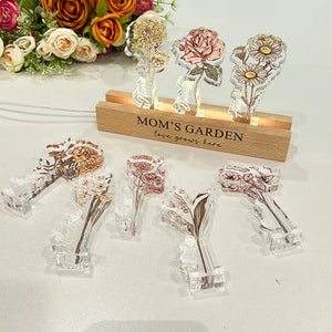 Mom's Garden Custom Birth Flower Personalized Acrylic LED Night Light Gift For Grandma Nana