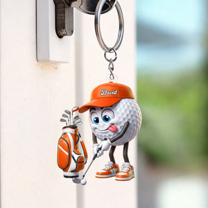 Personalized Cute Golf Ball Mascot Keychain – Cartoon Golfer Keyring Gift For Golf Lovers