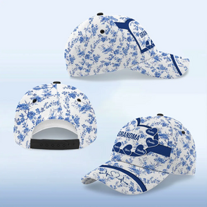 Blue Heart Floral Chinoiserie Patterned Personalized Cap, Mother's Day gift for Mom, Grandma
