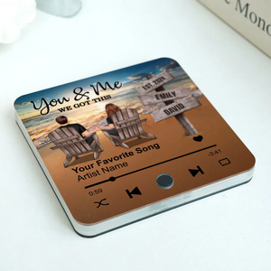Romantic Beach Landscape Couple Sitting Holding Hands Sign Posts Personalized Music Fridge Magnet
