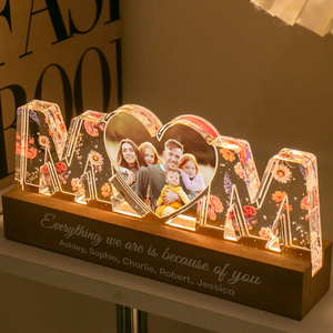 Birth Month Flower Photo Upload Personalized Led Night Light, Mother's Day Gift