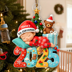 Baby First Christmas 2025 - Personalized Acrylic Ornament - Heartwarming Christmas Gift For New Born Baby