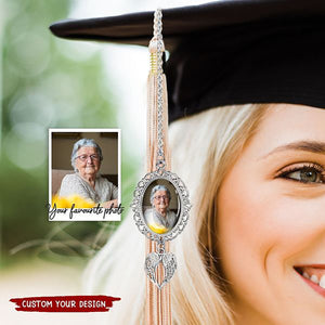Personalized Graduation Tassel Photo Charm with Angel Wings