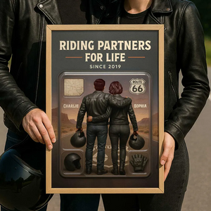 Couple Bikers Riding Partners For Life Personalized Poster Gift For Bikers