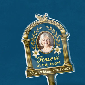 Custom Photo Carried In My Heart - Memorial Personalized Custom Stain Glass Style Acrylic Garden Stake