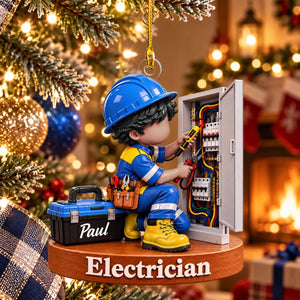 Personalized Electrician Christmas Ornament – Custom Name Acrylic Keepsake | Gift For Electricians & Apprentices