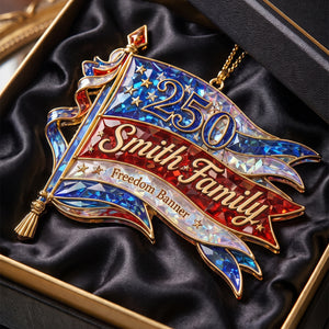 Personalized "Freedom Banner" America 250th Acrylic Ornament β Hologram Patriotic Family Keepsake