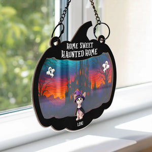 Halloween Home Sweet Haunted Home Pet Lovers - Personalized Window Hanging Suncatcher Ornament