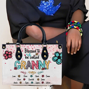 Blessed Nana - Personalized Leather Handbag Gift For Mom And Grandma