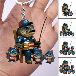 Personalized Hooked On Being Papa Fishing Dad Acrylic Keychain