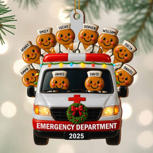 Emergency Department Team Holiday Ambulance, Personalized Wood Ornament, Gift For Medical Professionals