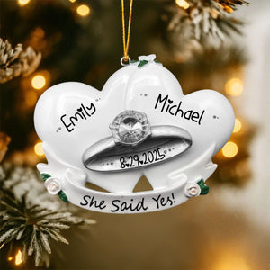 She Said Yes Engagement Ring Personalized Christmas Ornament