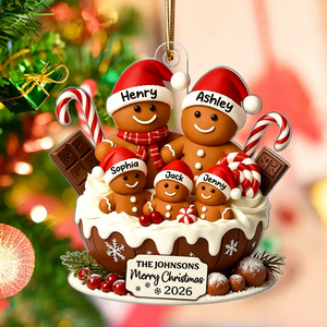 Personalized Gingerbread Family Acrylic Ornament โ Warm Holiday Decor For Family