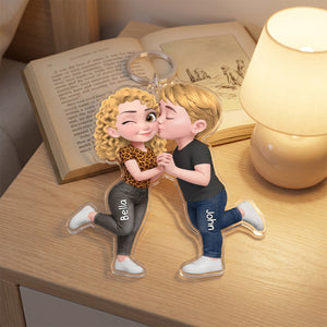 Cute Cartoon Couple Kissing Acrylic Ornament – Personalized Anniversary Keepsake Gift