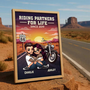 Bikers Couple Riding Partners For Life Personalized Poster Gift For Him & Her