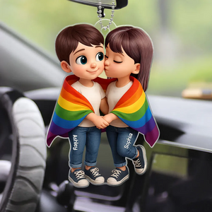 Pride Month LGBTQ+ Couple Love Is Love Personalized Acrylic Car Ornament, Gift For Couple