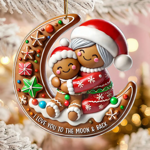 Grandma Hugging Grandkid On Moon Christmas Personalized Acrylic Ornament, Meaningful Gift For Granddaughter, Grandson