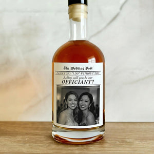 Personalized Photo Wedding Bridesmaid Proposal Wine Label: Newspaper Style Gift