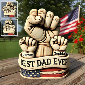 Dad And Kids Hands - Personalized Father Custom Shaped Acrylic Plaque, Gift For Dad Grandpa