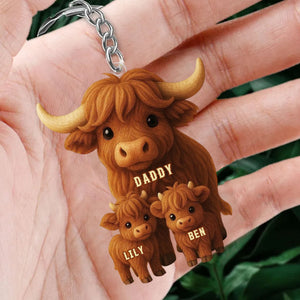 Highland Cow Dad Acrylic Keychain Personalized Gifts For Dad